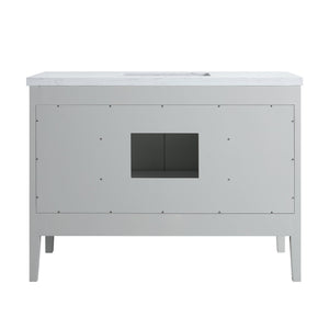 English Elm Fully Assembled 48" Grey Single Sink Bathroom Vanity with Solid Rubberwood, Carrara Top, Soft-Close Drawers W1826P308981