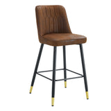 English Elm Brown Suede Skin Velvet Bar Stool - Black Metal Legs With Gold Spray Decoration.Set Of 2 Chairs.Brown,Bar Stool,Black Spray,