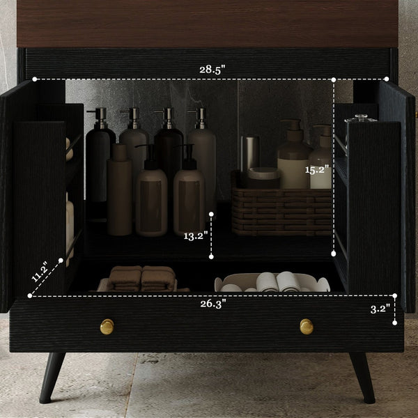 English Elm Contemporary Freestanding Bathroom Vanity Sintered Stone Top Ceramic Sink Storage Cabinet W3136S00060
