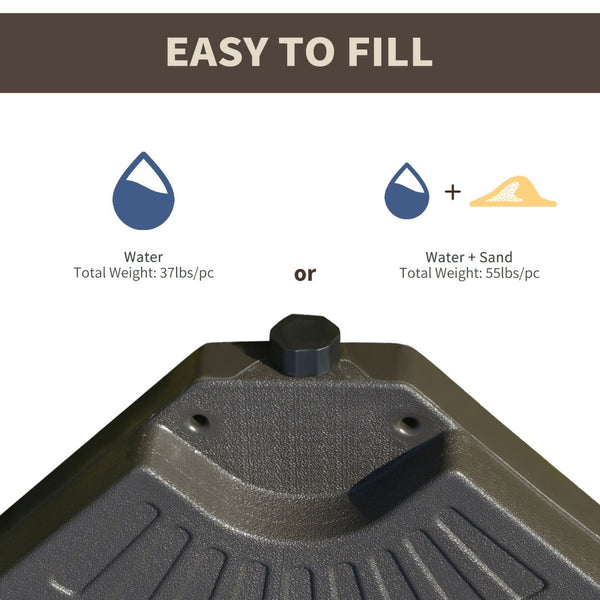 English Elm Outsunny 4-Piece Heavy-Duty Cantilever Umbrella Base, Adjustable Weight With Easy-Fill Design & Handles W2225P217597-GIGA