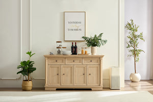 English Elm Farmhouse Wooden Storage Cabinet With Roman Column Design, Versatile Sideboard For Kitchen & Living Room W2393P300548