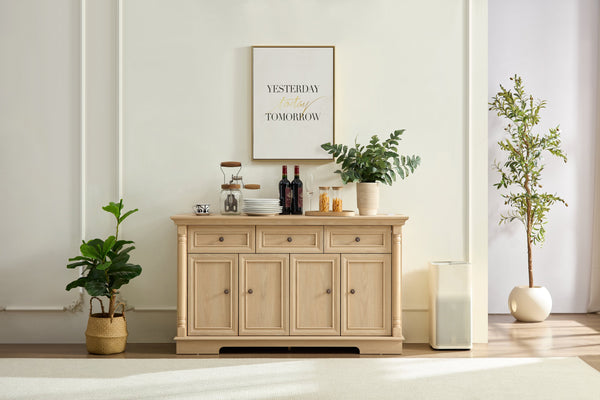 English Elm Farmhouse Wooden Storage Cabinet With Roman Column Design, Versatile Sideboard For Kitchen & Living Room W2393P300548