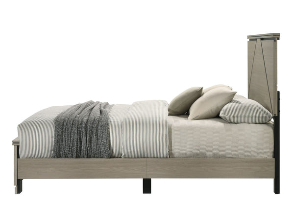 English Elm Joanna Queen Bed Weathered Gray Finish Tall Headboard with Built in Led Lighting B2756P481237