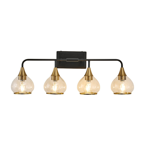 English Elm 31" Four Light Matte Black Brass Vanity Sconce Clear Glass Industrial Bath Wall Fixture W1340P266138