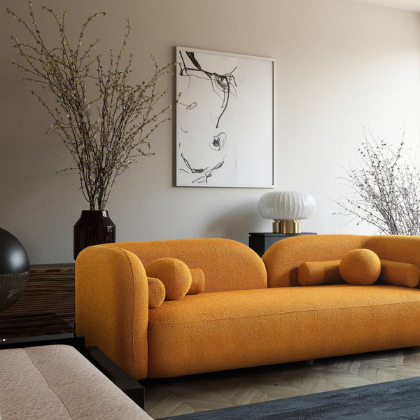 English Elm Donna Japandi Boucle Upholstered Sofa with Textured Fabric for Modern Living Rooms Dark Yellow,Rustic B183P231854