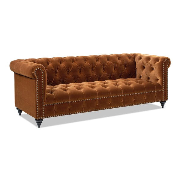 English Elm Jennifer Taylor Home - Alto 88" Tufted Chesterfield Sofa in Burnt Orange Performance Velvet — Handcrafted, Nailhead Trim, Durable Comfort B2719P280169