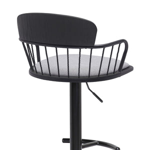English Elm Nash Swivel Adjustable Barstool Padded Gray Seat Black Wood Metal Kitchen Island B2736P464842