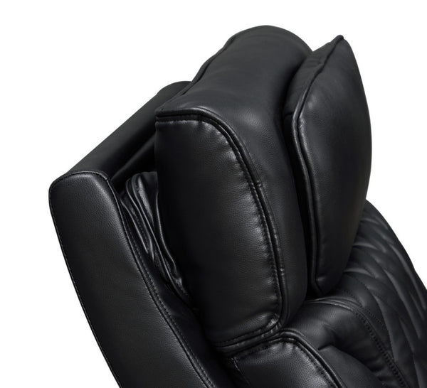 English Elm Jazmina Power Reclining Sofa Leather Aire Quilted Media Room Seating with Led Lighting Black B2749P413351