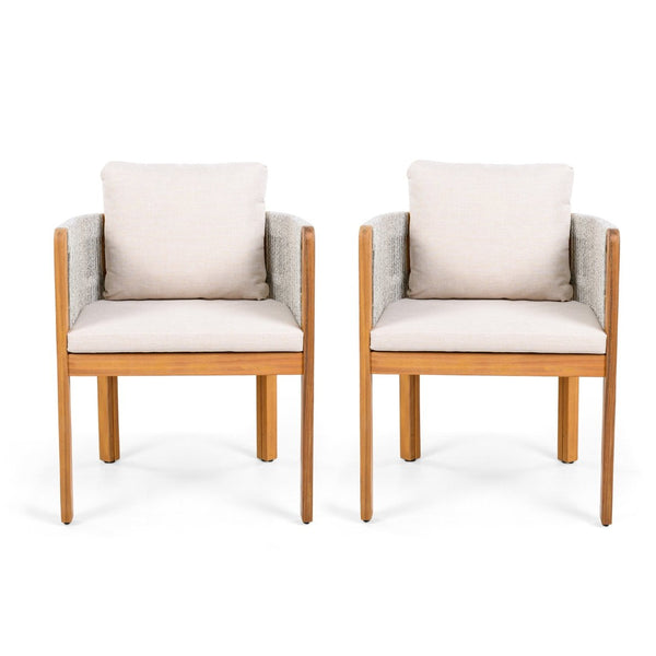 English Elm Acacia Wood Outdoor Dining Chair Set with Rope Arms and Waterproof Cushions N779P279983W