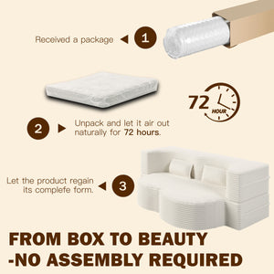 English Elm Modern Full Size Folding Sofa Bed with Plush Corduroy, 2 Pillows, 15" Foam Mattress, No Assembly Required Beige+White W1885P347080