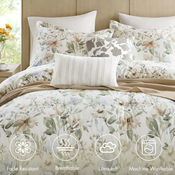 English Elm 6PCS Cal King Cotton Sateen Comforter Set – 300TC Luxury Print, 300gsm Cozy Fill, Bedskirt & Decor Pillows Included B035P341177
