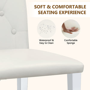 English Elm 4-pack PU dining chairs with ergonomic buckle backrest, high-density sponge seat, gold metal legs elegant luxury White+Silver W1151P295715