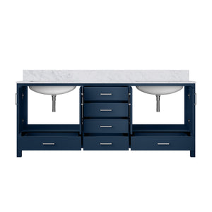 English Elm Navy Double Bath Vanity 80"W x 22"D with Carrara Marble Top, Solid Wood, Soft-Close Drawers, Storage B2731P258957