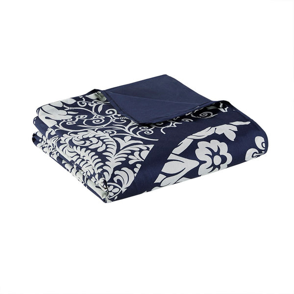 English Elm King/Cal King Vienna 6-Piece Printed Cotton Sateen Duvet Cover Set — Damask Design, OEKO-TEX, Pillows Included B03597318