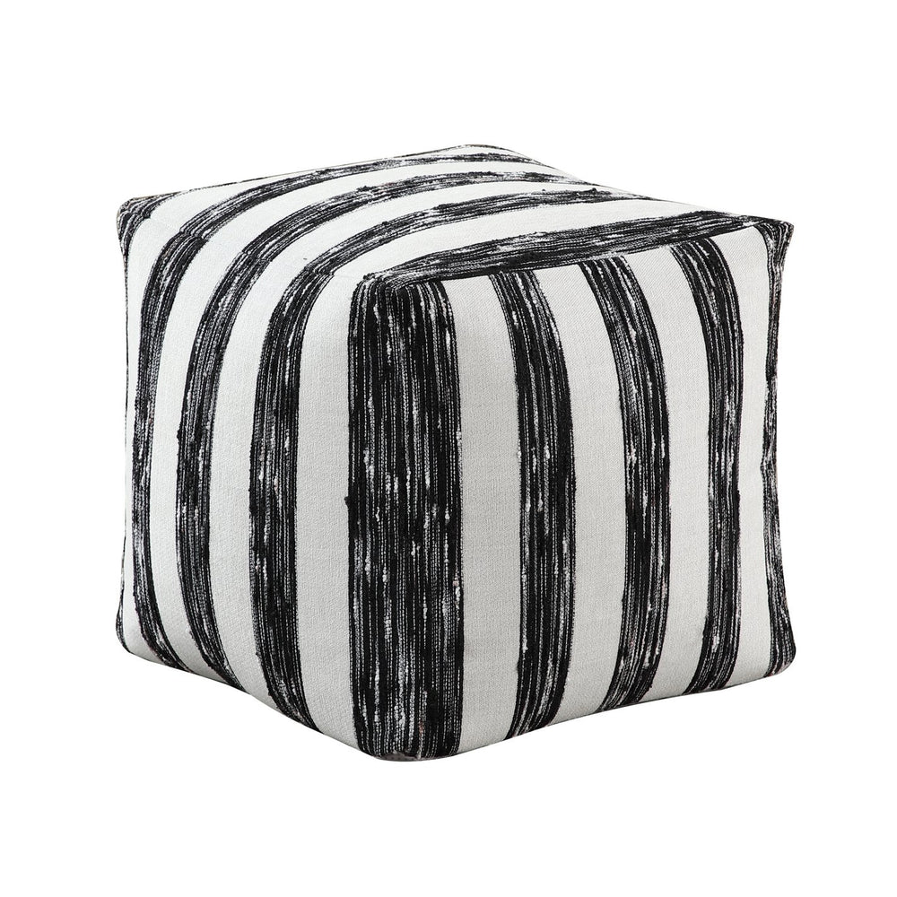English Elm Modern Faux Fur Pouf Ottoman Accent Seat — Plush Cylindrical Footstool, Cozy Living Room Accent Black White 17 L x 17 W x 18 H B011P251659