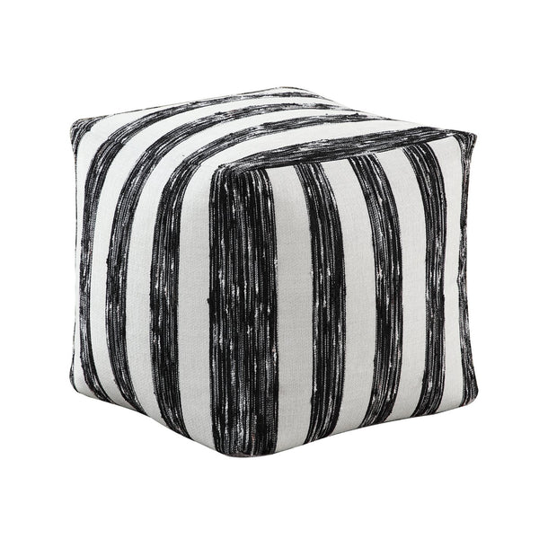 English Elm Modern Faux Fur Pouf Ottoman Accent Seat — Plush Cylindrical Footstool, Cozy Living Room Accent Black White 17 L x 17 W x 18 H B011P251659