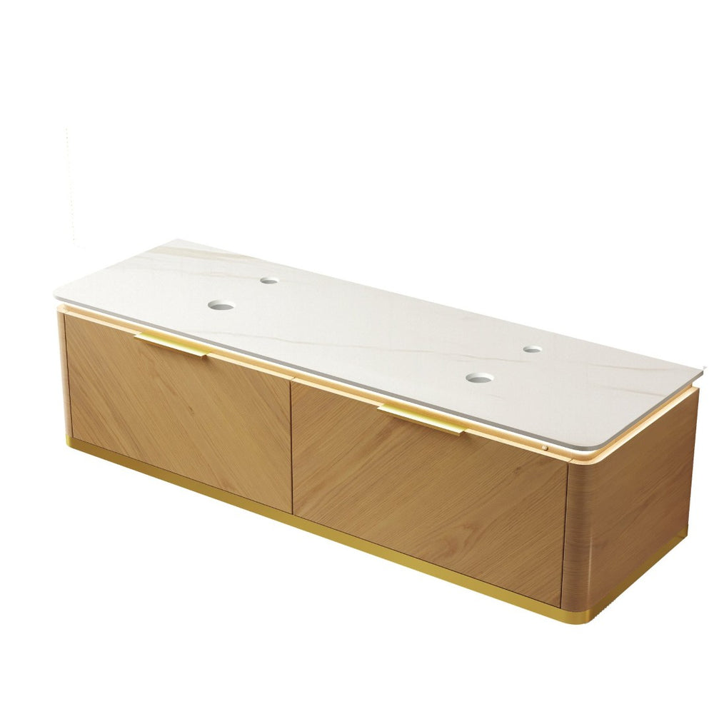 English Elm Dina Floating Plywood Bathroom Vanity with Sintered Stone Top and French Textured Drawers W2615P330752