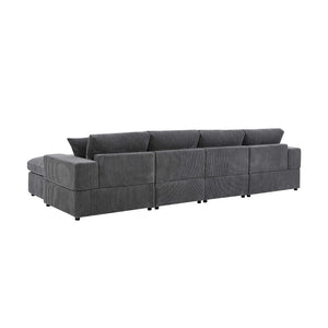 English Elm Corduroy Modular Sectional Sofa with Dual Ottomans for Flexible Living Room Seating Dark Gray B2748S00022
