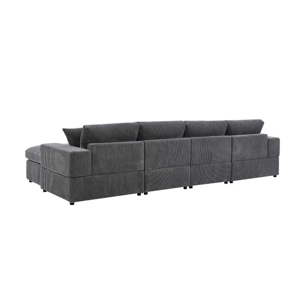 English Elm Corduroy Modular Sectional Sofa with Dual Ottomans for Flexible Living Room Seating Dark Gray B2748S00022