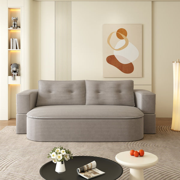 English Elm 78.7" Modern Foldable Corduroy Sofa Bed with 2 Pillows and Blanket, Convertible Deep Seat Sleeper Couch Coffee W3219P368263