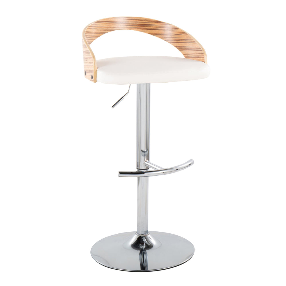 English Elm Grotto Adjustable Barstools Set Of 2 - Modern Swivel Chrome, Zebra Wood & White Faux Leather Design B202S00920