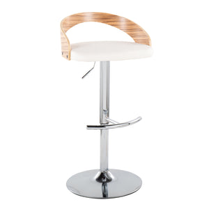 English Elm Grotto Adjustable Barstools Set Of 2 - Modern Swivel Chrome, Zebra Wood & White Faux Leather Design B202S00920