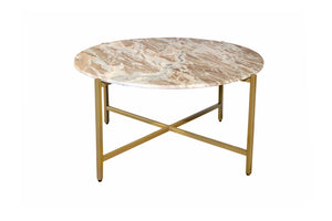 English Elm Brown Marble Nesting Coffee Table With Gold Metal Frame - Stylish, Space-Saving Design For Any Room B346P320750