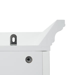 English Elm 71.6" Free-Standing Bathroom Vanity with Soft-Close Doors, 3 Drawers, Adjustable Shelves, White Finish N729P335599K