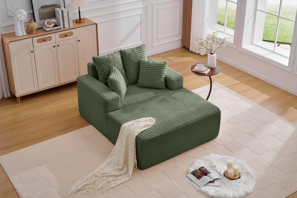English Elm Oversized Corduroy Chaise Sleeper Sofa Deep Seat Lounge Chair for Apartment Bedroom Green W1752P402838