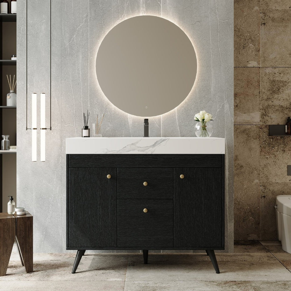 English Elm 36" Freestanding Bathroom Vanity Sintered Stone Top Ceramic Sink Stainless Steel Legs Black,Gold,White W3136S00072