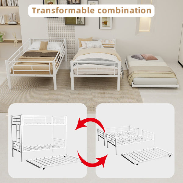 English Elm Heavy-duty Metal Twin over Twin Bunk Bed with Noise-Reducing Design, Safety Rail, Ladder, 350lb Capacity White W1935P300342