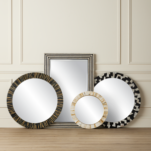 Niva Round Mirror - Elegant Cream and Brass Finish Faux Horn Design for Contemporary Decor Style