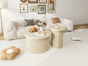 English Elm Coffee Table Set Of 2 - Modern Round Accent Tables For Stylish Living Room & Small Apartments W688P248113