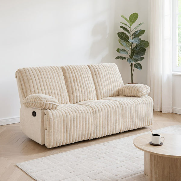 English Elm 1+3 Corduroy Reclining Sofa Set with Hidden Cup Holders for Home Theater W3900S00010