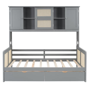 English Elm Full Size Wooden Daybed With Storage Drawers, Integrated Shelving, Stylish Gray Finish For Bedrooms N820S00042E