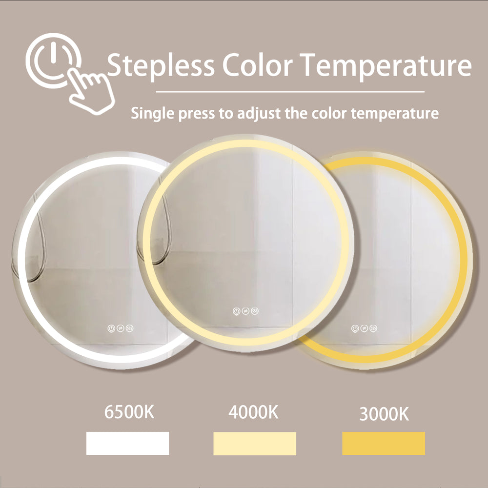 English Elm 24 Round White Framed Dimmable LED Vanity Mirror with Anti-Fog & 3 Color Temps, Modern Finish W716P233471