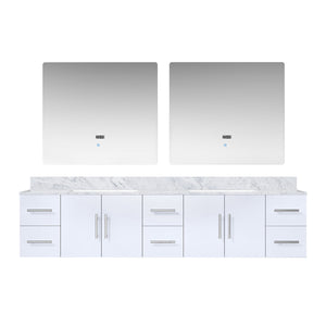 English Elm Glossy Double Bath Vanity 84" W X 22" D With Durable Carrara Marble Top & Led Mirrors For Elegance B2731S00837