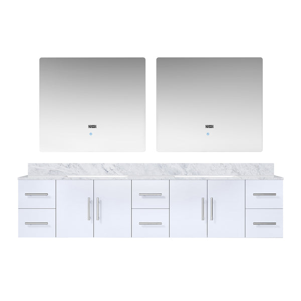 English Elm Glossy Double Bath Vanity 84" W X 22" D With Durable Carrara Marble Top & Led Mirrors For Elegance B2731S00837
