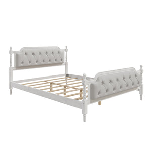 English Elm Traditional Solid Wood Bed Frame with Tufted Upholstered Headboard, No Box Spring Needed, Sturdy Support Antique White 83.1 L x 15.5 W x 5.1 H BS701P242647K