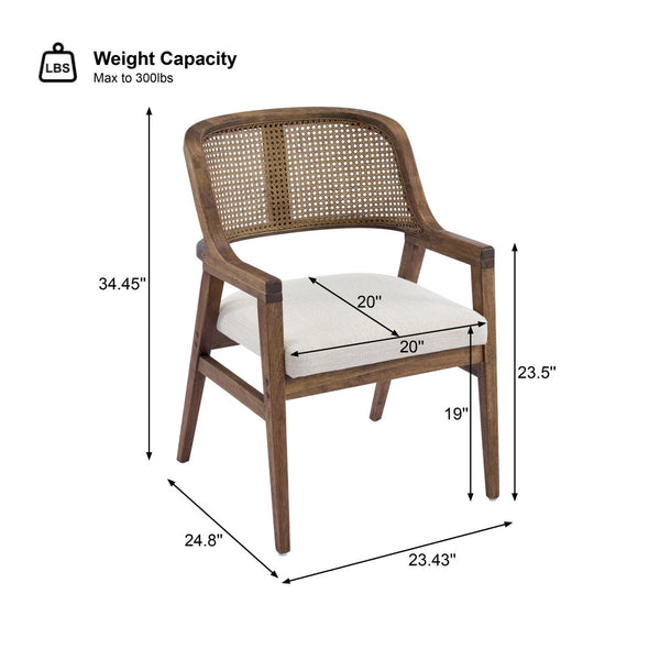 English Elm Mid-century Modern Dining Chairs Set of 2 Rattan Cane Back Rubberwood Upholstered Beige,Walnut N768P411344W