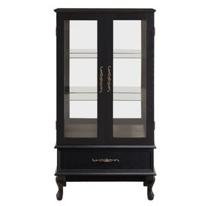 English Elm Lighted Curio Cabinet with Vintage Carved Handles, LED Display, Adjustable Shelves & Hidden Drawer 40" W2275P389711