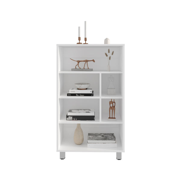 English Elm Bellagio 40" Tall Four-Tier Shelf Cabinet White with 6 Cubbies Compact Durable Modern Storage Organizer B200P253714