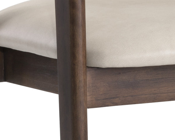 Sunpan Milton Dining Armchair - Chic Mid-Century Modern Design with Solid Rubberwood Frame & Brass Stretchers Smoke Acacia / Bravo Cream