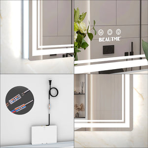 English Elm 60x40 LED Bathroom Mirror with Aluminum Frame, IP44 Waterproof, 3-Mode Touch Dimmer, Plug or Hardwire W708P235376