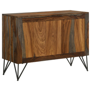 English Elm Komomo Sheesham Grey Buffet Cabinet with 1 Adjustable Shelf, Oatmeal Gold Accents & Dimmer Lighting B062P344888
