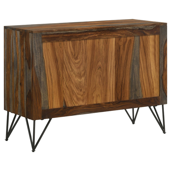 English Elm Komomo Sheesham Grey Buffet Cabinet with 1 Adjustable Shelf, Oatmeal Gold Accents & Dimmer Lighting B062P344888
