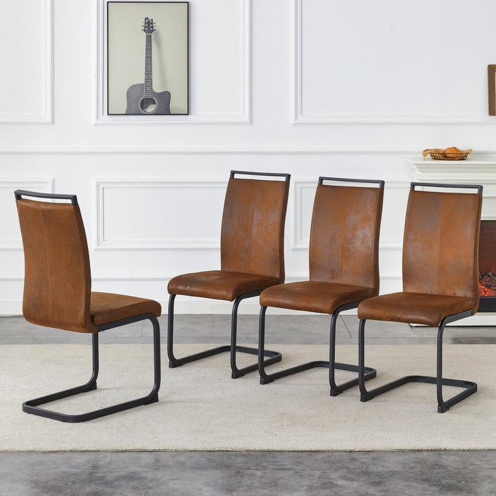 English Elm Set of 2 Vintage Brown Suede Fabric High Back Dining Chairs with Black Metal Frame W1151P324769