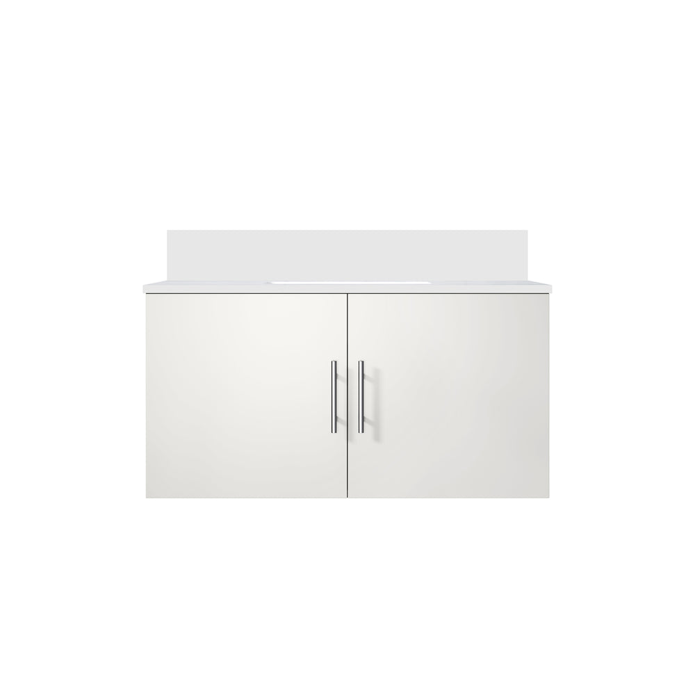 English Elm Glossy White Bath Vanity With Cultured Marble Top - Modern Design & Soft-Close Features, 36"W X 22"D B2731P258636