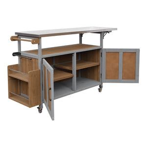 English Elm Foldable Outdoor Kitchen Cart with Stainless Worktop Fir Wood Frame and Lockable Wheels Espresso,Grey N719P380279Z