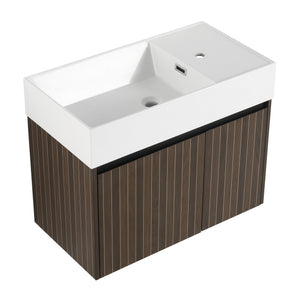 English Elm 30 Resin Sink Vanity with Soft-Close Doors, Floating Mount Design, Durable Scratch & Water-Resistant Finish Silver-Brown Stripe W999P228754
